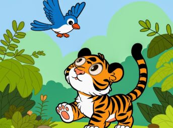 tiger, bird, cartoon