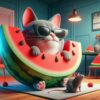 cat, watermelon, seeds