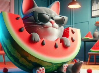 cat, watermelon, seeds